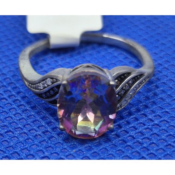 JTV Northern Lights Quartz Ring Rhodium Over Sterling Diamond Accents Size 8 NEW - Picture 1 of 7